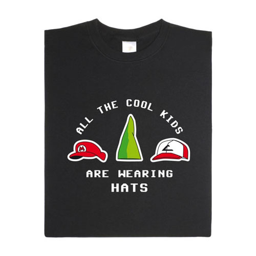 All the cool kids are wearing hats T-Shirt mit Super Mario, Link aus The Legend of Zelda und TrainerAsh aus Pokémon